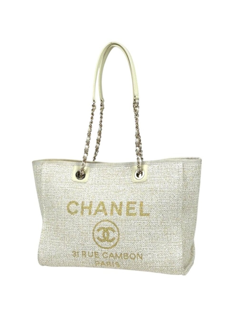 Chanel Tote Deauville Line CC Logo Fabric White